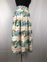 Load image into Gallery viewer, Original 1950s Yellow and Blue Cotton Skirt with Bold Roses Print - Waist 26&quot; 27&quot;
