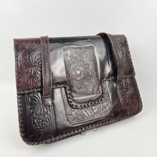 Load image into Gallery viewer, Original 1930&#39;s 1940&#39;s Beautiful Embossed Brown Leather Handbag
