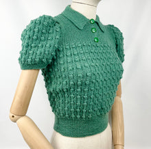 Load image into Gallery viewer, 1930&#39;s Reproduction Bobble Knit with a Neat Collar in Ivy Green - Bust 34 36
