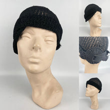 Load image into Gallery viewer, Original 1920s Black Cloche in Fine Crochet - Sunson Labelled Vintage Hat
