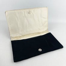 Load image into Gallery viewer, Original 1940&#39;s or 1950&#39;s Black Fabric Clutch Bag with Embroidered Roses and Flowers
