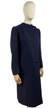 Load image into Gallery viewer, Original 1930s Navy Wool Coat with Beautiful Deco Buttons - Bust 34 36
