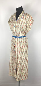 1940s Volup Red, Blue, Yellow & Green Floral Fruits of the Loom  Roses Dress - B42