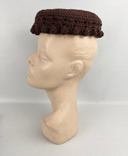 Load image into Gallery viewer, Original 1950’s Rich Chocolate Brown Crochet Topper Hat - Classic Vintage Hat
