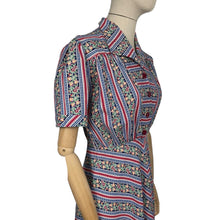 Load image into Gallery viewer, Original 1940&#39;s Floral Stripe Cotton Day Dress with Chevron Skirt - Bust 38 *
