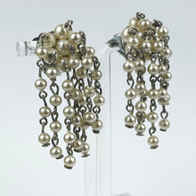 Load image into Gallery viewer, Vintage Faux Pearl Chandelier Clip-on Earrings on Silver-tone Clips
