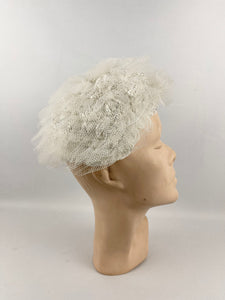 Original 1950’s White Straw Hat with Net and Silver Trim - Fabulous Fifties Hat *