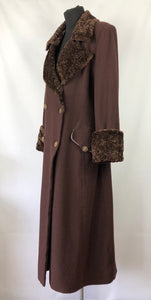 RESERVED FOR CAROLE DO NOT BUY Volup 1970s Does 1940s Chocolate Brown Coat with Faux Fur Trim on Collar and Cuffs - Bust 42" 44"