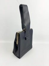 Load image into Gallery viewer, Original 1930&#39;s Dark Blue Faux Leather Bag with Silver Tone Clasp
