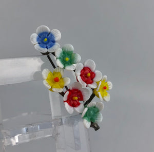 1930s 1940s Tiny Glass Floral Brooch in Red, Green, Blue and Yellow