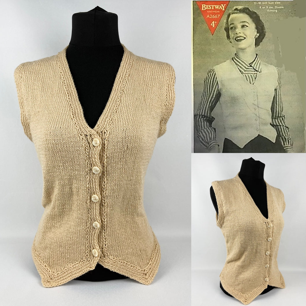 REPRODUCTION 1940s 1950s Hand Knitted Waistcoat - Bust 34 35 36