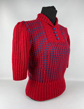 Load image into Gallery viewer, 1940&#39;s Reproduction Red and Blue Hand Knitted Jumper - Bust 37 38 39 40
