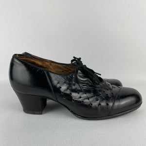1940s Black Leather Portland Lace Up Shoes - UK Size 5.5 *
