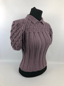 Reproduction 1940s Rib and Cable Knit Jumper in Pure Merino - B34 36 38