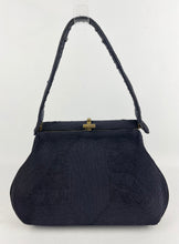 Load image into Gallery viewer, Original 1940s 1950s Dark Navy Blue Corde Bag with Gold Tone Clasp
