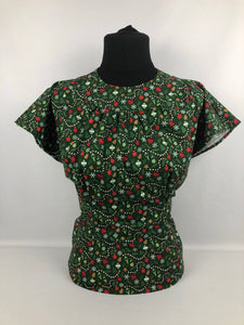 1940s Reproduction Christmas Blouse in Riley Blake Cotton - Bust 36" 38"