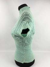 Load image into Gallery viewer, Original 1950s Jumper in Light Reseda Green - Charming Lace Knit - AS IS - Bust 34&quot;
