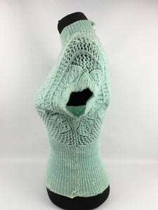 Original 1950s Jumper in Light Reseda Green - Charming Lace Knit - AS IS - Bust 34"
