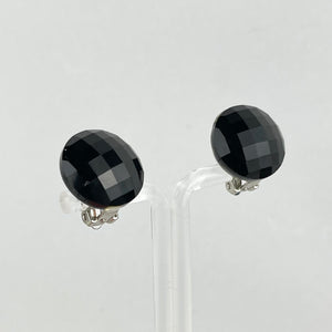 Vintage 1950's Faceted Black Glass Clip-on Earrings