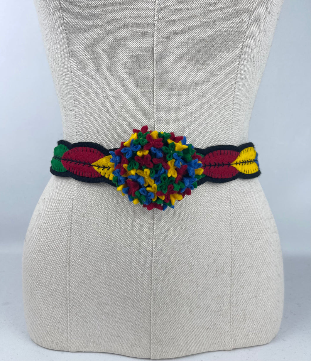 1940's Style Colourful Felt Belt in Red, Green, Yellow and Blue Made From a 1941 Pattern Using Pure Wool Felt - Waist 29