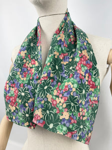 Original 1930's Soft Silk Scarf or Headscarf in Green, Magenta, Purple, White and Brown - Great Christmas Gift