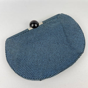 Exceptional Original 1930's Two-Tone Blue Clutch Bag with Cherry Amber Bakelite Clasp