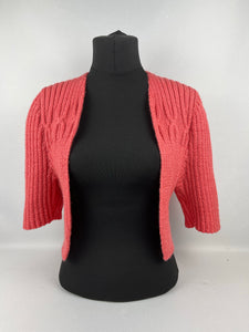 1940s Reproduction Hand Knitted Bolero in Salmon Pink - Bust 36 38 40 42 44