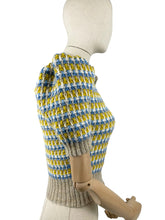 Load image into Gallery viewer, Reproduction 1940&#39;s Waffle Stripe Jumper in Parchment, Cascade, White and Mustard Knitted from a Wartime Pattern - Bust 36 38 40

