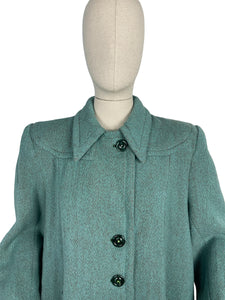 Original 1940’s CC41 True Volup Wartime Coat in Turquoise and Brown Tweed - Bust 44 46