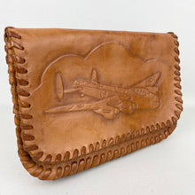 Load image into Gallery viewer, Original 1940&#39;s Tooled Leather Bag with Avro Lancaster Bomber Design - WW2 Bag
