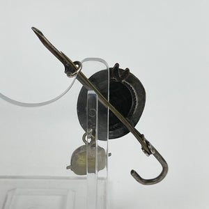 1930s 1940s White Metal Tyrolean German Novelty Brooch with Walking Stick, Hat and Cow Bell