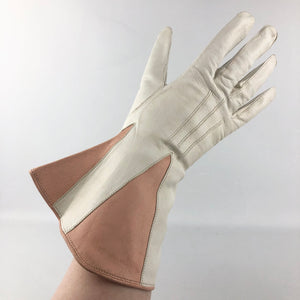 Utterly Amazing 1930s Two Tone Kid Leather Gauntlet Gloves in Pink and White