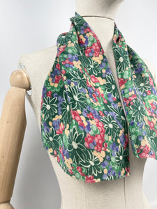 Original 1930's Soft Silk Scarf or Headscarf in Green, Magenta, Purple, White and Brown - Great Christmas Gift