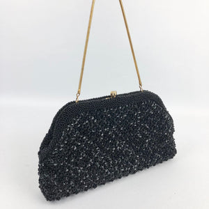 Original 1950s Black Sequin and Beaded Evening Bag by Le Soir Handbags