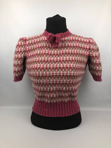 Reproduction 1940s Waffle Stripe Jumper Knitted from a Wartime Pattern - B38 40 42