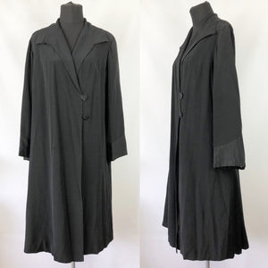 1920s 1930s Black Textured Crepe Coat with Gold Lining and Glass Buttons - Bust 38 40