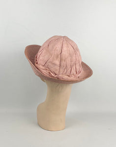 Original 1930s Pink Fabric Sun Hat with Seamed Brim - AS IS
