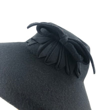 Load image into Gallery viewer, RESERVED 1940s Black Felt Bonnet Hat with Grosgrain Trim
