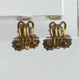 Vintage Trio of Claw Set Clear Paste on Gold Metal Clip On Earrings
