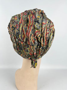 Fabulous Original 1920's Pleated Cloche in Vibrant Shades with Bow Trim *