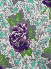 Load image into Gallery viewer, 1940&#39;s Reproduction Floral Print Blouse with Large Purple Roses and Faceted Glass Buttons Made From an Original 1940&#39;s Feed Sack - Bust 34&quot;
