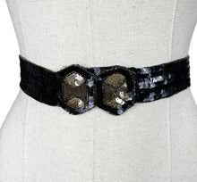 Load image into Gallery viewer, Original 1930&#39;s Black and Gold Sequin and Beaded Belt - Waist 25 26

