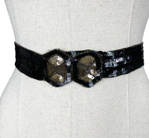 Original 1930's Black and Gold Sequin and Beaded Belt - Waist 25 26