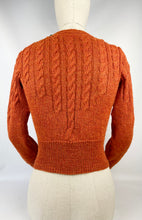 Load image into Gallery viewer, 1930&#39;s Reproduction Hand Knitted Long Sleeved Cable Jumper in Rust Alpaca Wool - Bust 34 35
