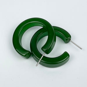 Vintage 1940's 1950's Small Green Bakelite Hoop Earrings for Pierced Ears