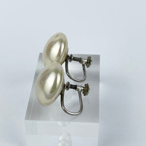 Vintage Faux Pearl Classic Button Earrings on Silver Screw Backs