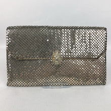 Load image into Gallery viewer, Original 1940s 1950s Whiting and Davis Clutch Purse in Silver with Clear Paste Clasp
