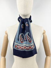Load image into Gallery viewer, Original 1930&#39;s Silk Crepe Scarf or Headscarf in Red, White and Blue Paisley - Great Christmas Gift
