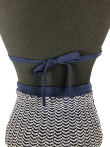 Original 1930s Navy and White Chevron Stripe Woollen Swimsuit - Bust 34 36