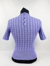 Load image into Gallery viewer, Reproduction 1940s Rib and Cable Knit Jumper in Lavender Acrylic - Bust 33 34
